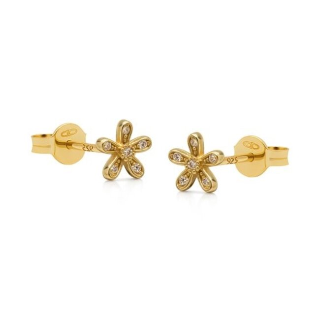 KARMA Goldplated zirconia  rechthoek of bloem oorbellen