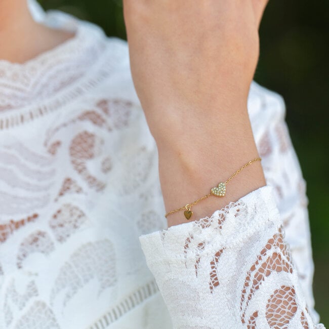 Day & Eve  Goud armband met strass hart en klein hart bedel