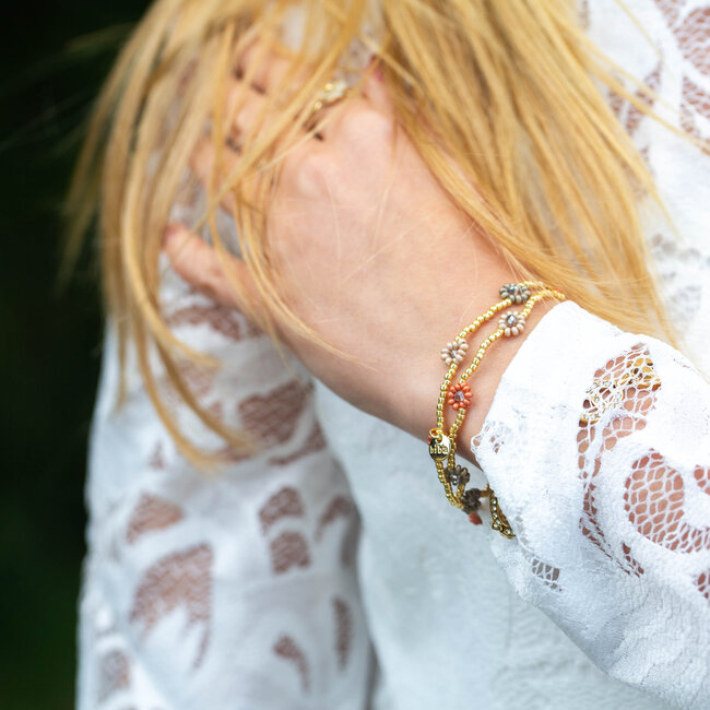 Armband bloemen in roest en taupe