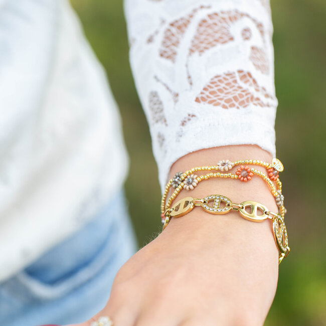 Goud schakel glitter armband stainless steel