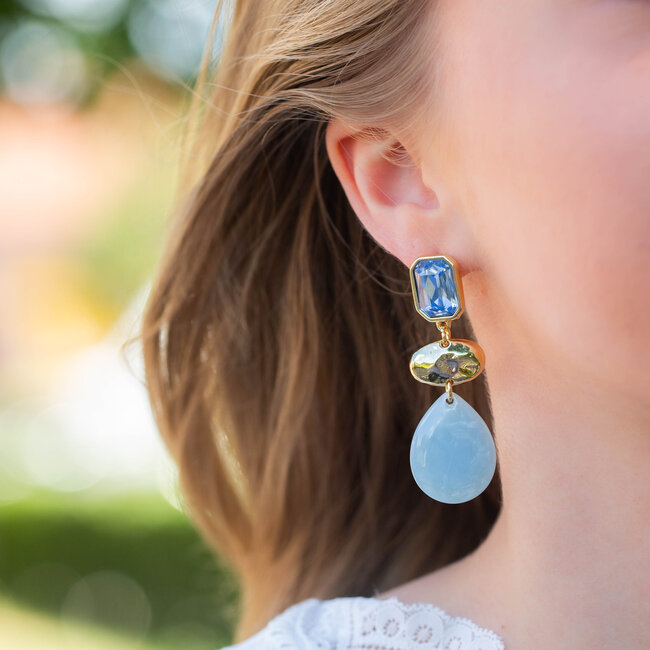 Biba Oorbellen met blauwe crystal en lichtblauwe druppel
