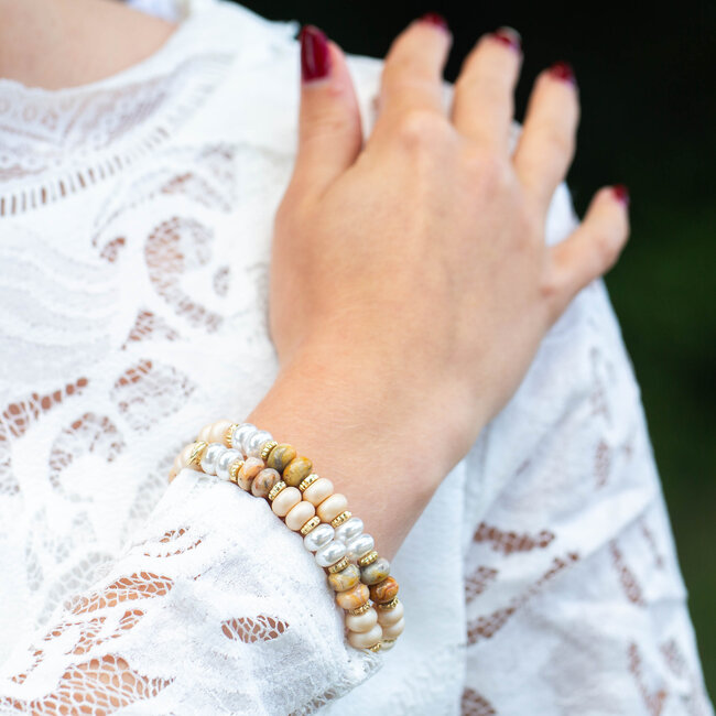 Naturel bruin creme kralen armband