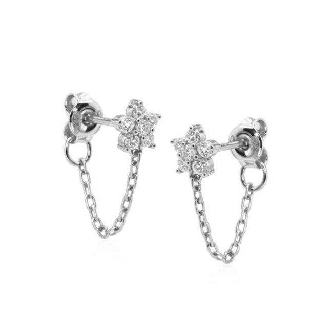 Echt zilver oorbellen met zirconia glitter bloem