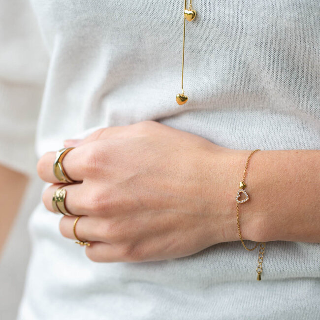 Fijne armband met dubbel hartje glitters