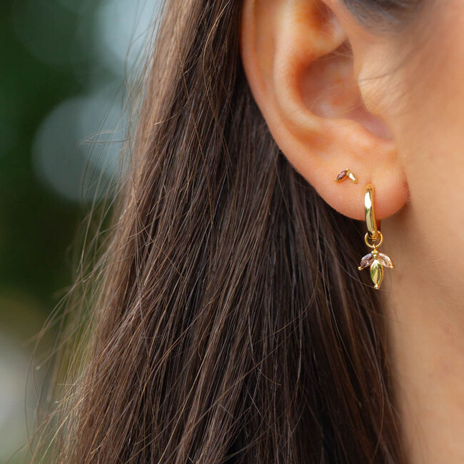 Goldplated zirconia  blaadjes oorbellen