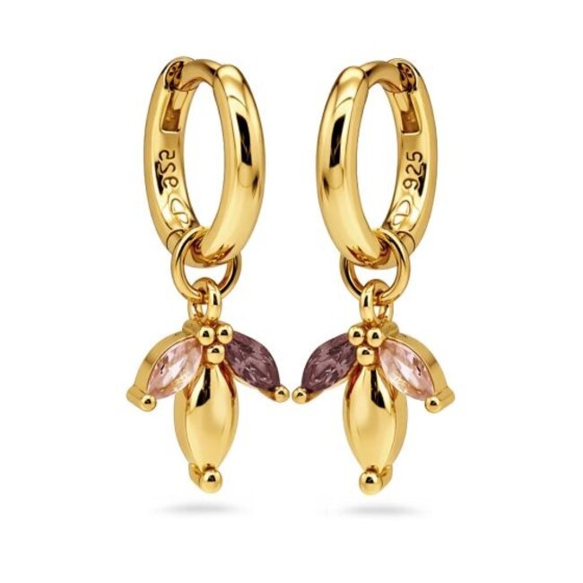 Goldplated zirconia  blaadjes oorbellen
