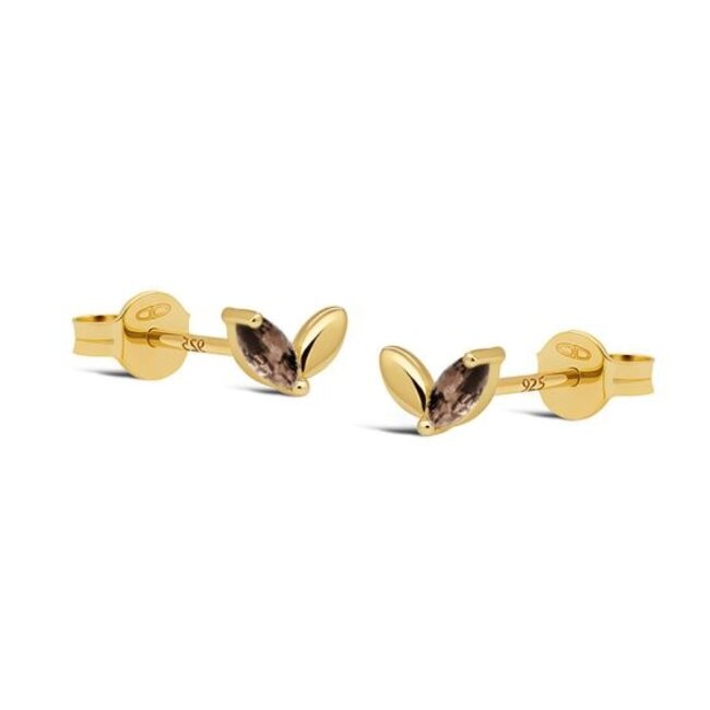 Goldplated zirconia  blaadjes oorbellen