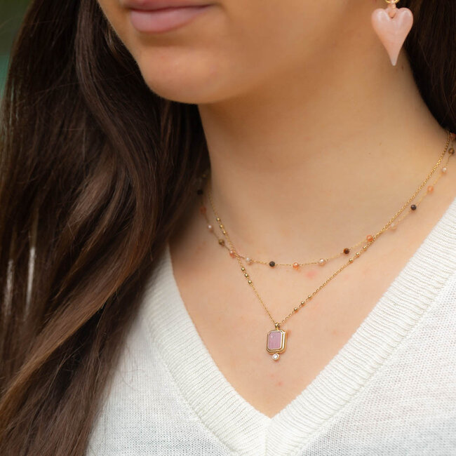 Ketting met steentjes of roze hanger