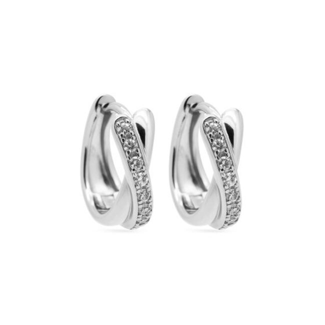 KARMA Zilver cross creolen met subtiele zirconia steentjes