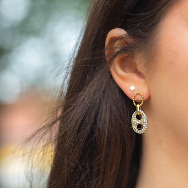 Day & Eve  Strass glitter schakel goud oorbellen