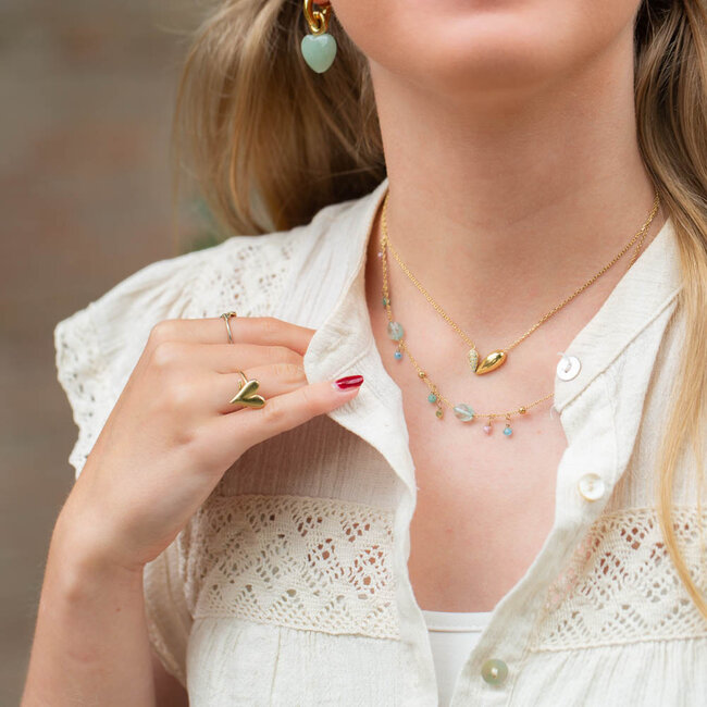 ZAG  Bijoux Trendy ketting met glitter hart of pastel natuurstenen