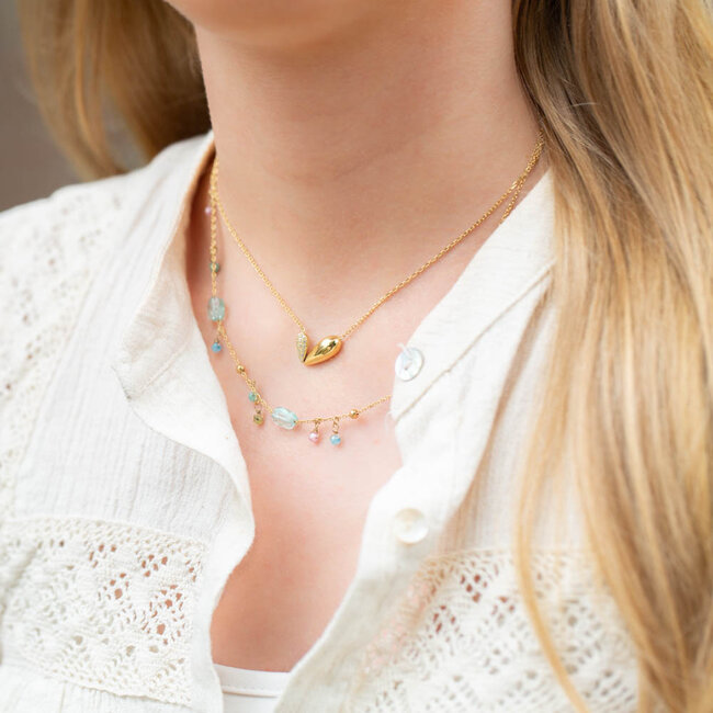 ZAG  Bijoux Trendy ketting met glitter hart of pastel natuurstenen