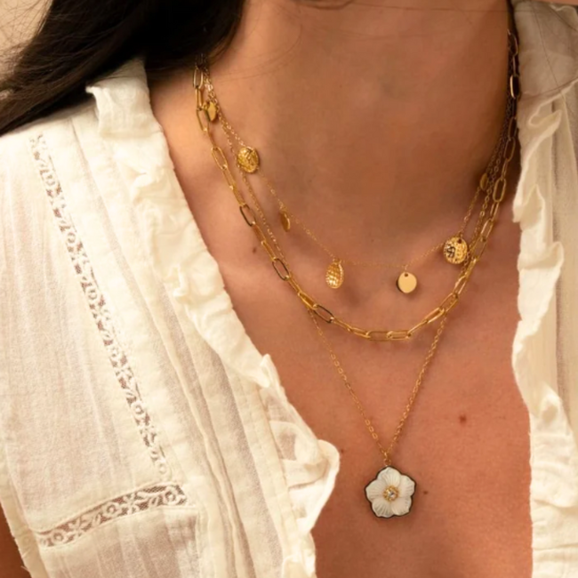 Ikita  Ketting met muntjes of dubbele met schakels en bloem