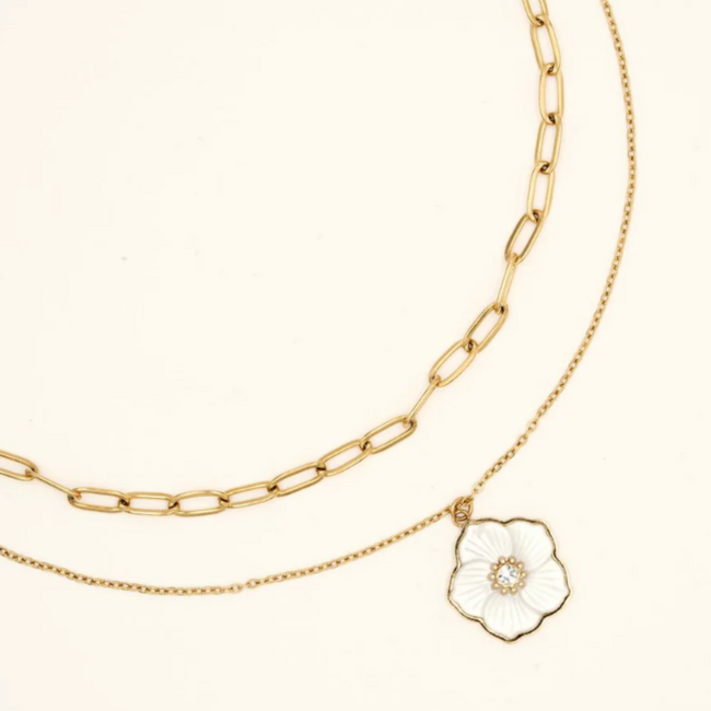 Ikita  Ketting met muntjes of dubbele met schakels en bloem