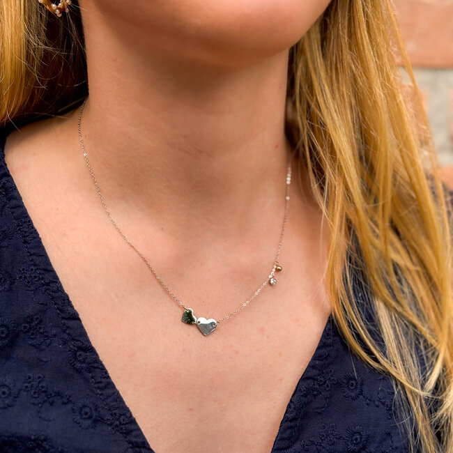 Zilver dubbele harten ketting