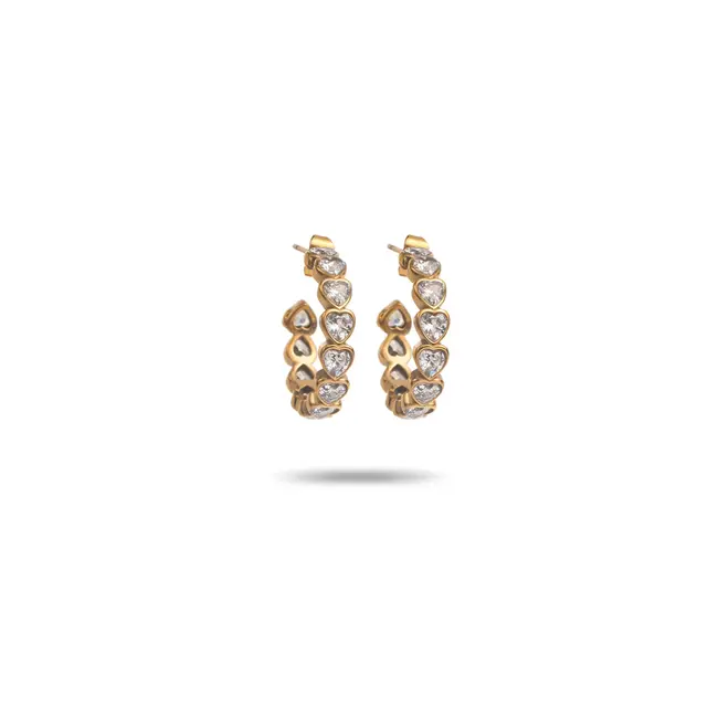 Beadle Goudkleurige oorbellen met crystal harten