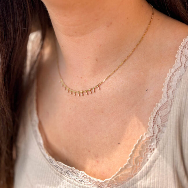 Ketting goud met nude roze druppels