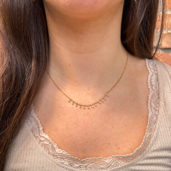 Ketting goud met nude roze druppels