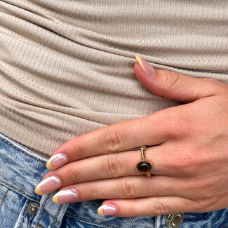 ZAG Bijoux Goud gevlochten ring met bruine steen ZAG Bijoux Goud gevlochten ring met bruine steen