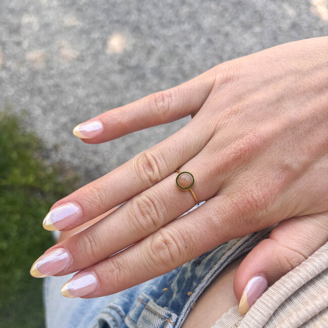 ZAG  Bijoux Natuursteen stainless steel ring met nude steen