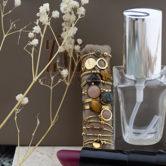 ZAG  Bijoux Natuursteen bruine tijgeroog klaver ring