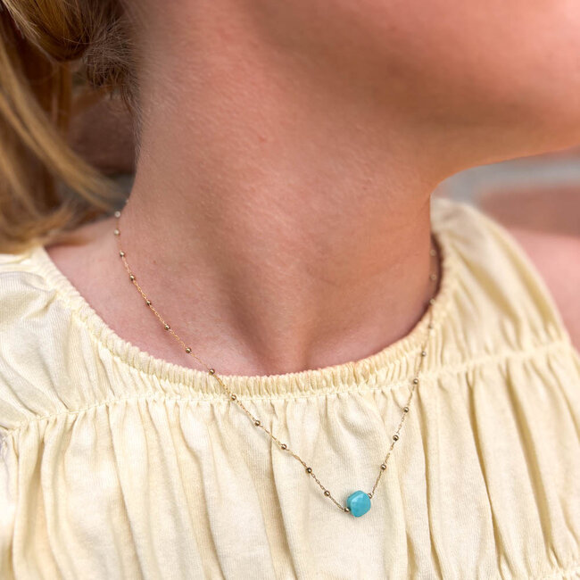ZAG  Bijoux Goud ketting met  turquoise steen