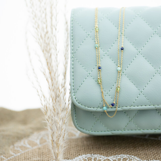 ZAG  Bijoux Groen blauw turquoise dubbele steentjes ketting
