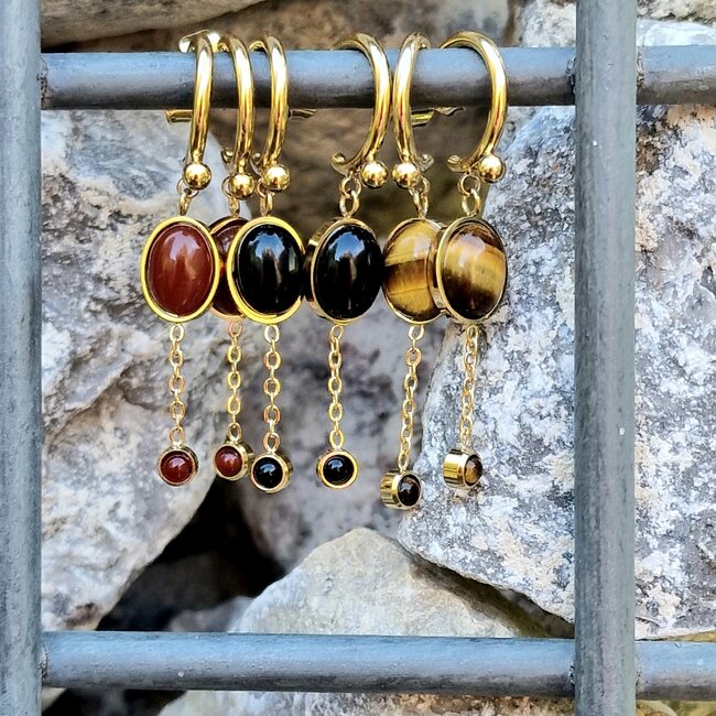 ZAG  Bijoux Goud oorbellen met ovaal tijgeroog steen
