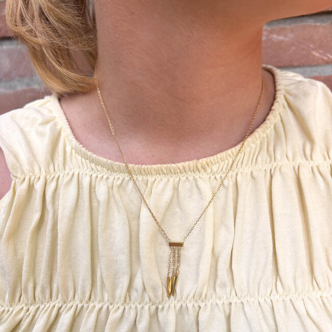 ZAG  Bijoux Goud ketting met balk tube en sliertjes