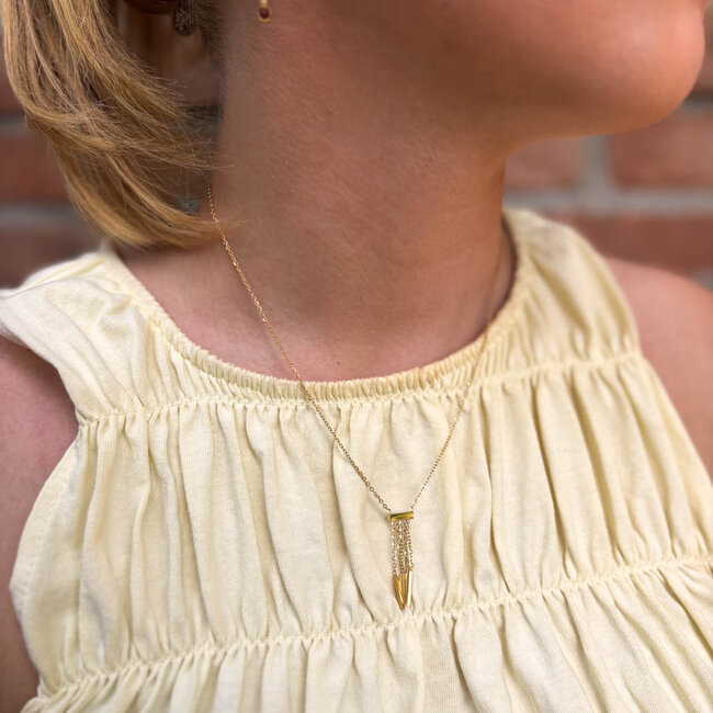 ZAG  Bijoux Goud ketting met balk tube en sliertjes