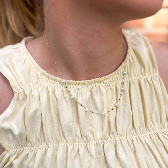 ZAG  Bijoux Witte zoetwaterparel ketting goud