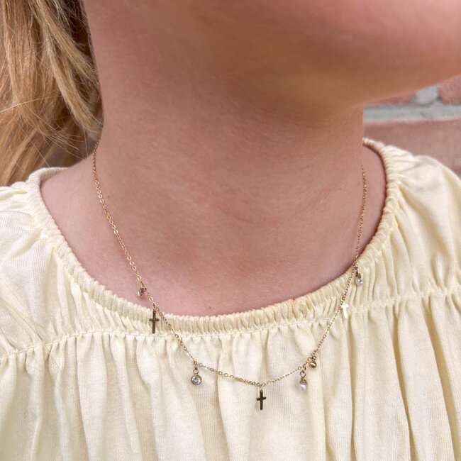 ZAG  Bijoux Fijne ketting met kruisjes en parels goudkleurig