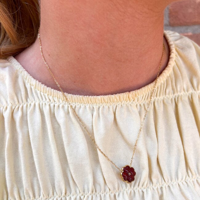ZAG  Bijoux Warm rood oranje bloem ketting
