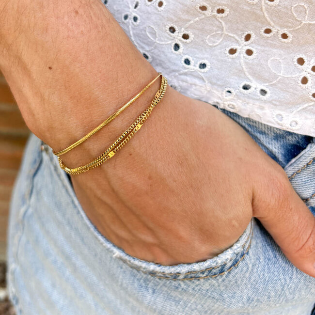 ZAG  Bijoux Goud armband met drie soorten schakels