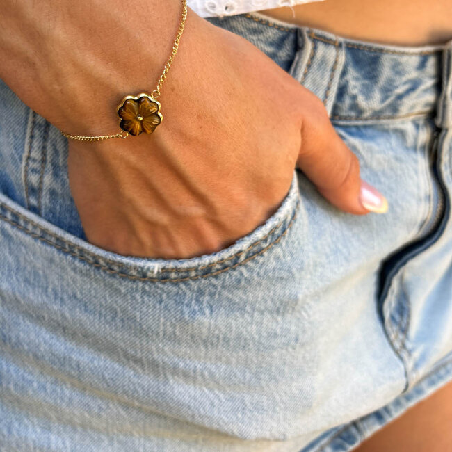 ZAG  Bijoux Tijgeroog  bruine bloem armband