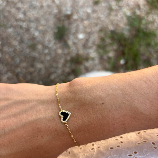 ZAG  Bijoux Goud armband met zwart hart en zirkonia steentjes