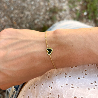ZAG  Bijoux Goud armband zwart hart en zirkonia