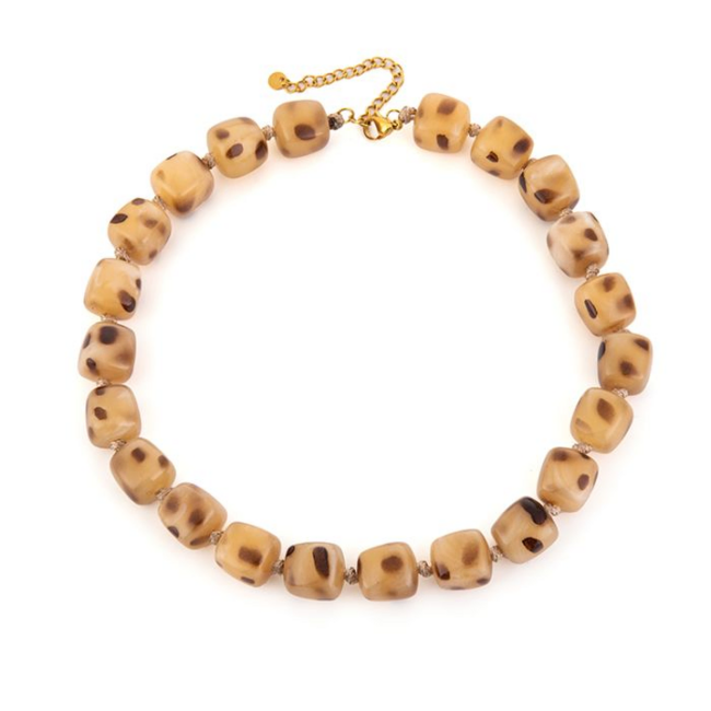 Beadle Ketting in warme beige bruin tinten met subtiele tijgerprint