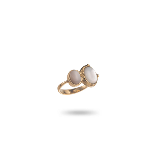 Beadle Stainless steel Witte schelp of roze rhodoniet ring