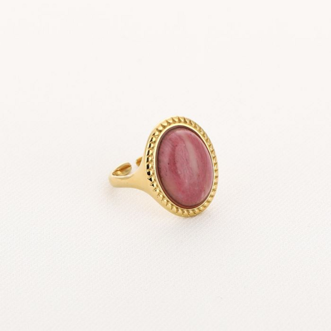 Beadle Stainless steel Witte schelp of roze rhodoniet ring
