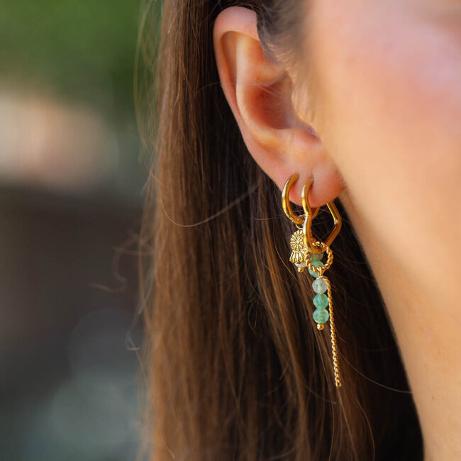 Beadle Hart of creool oorbellen met zee groene kralen of schelp