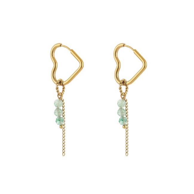 Beadle Hart of creool oorbellen met zee groene kralen of schelp