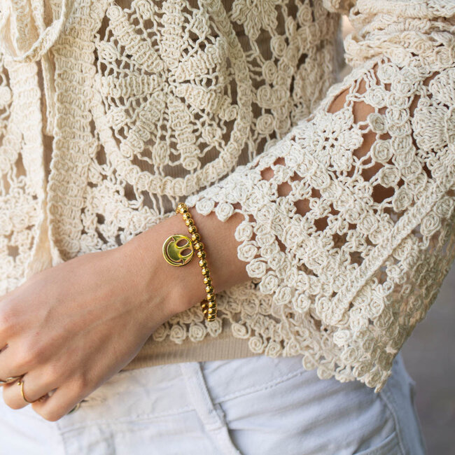 Beadle Armband goud bolletjes met smiley