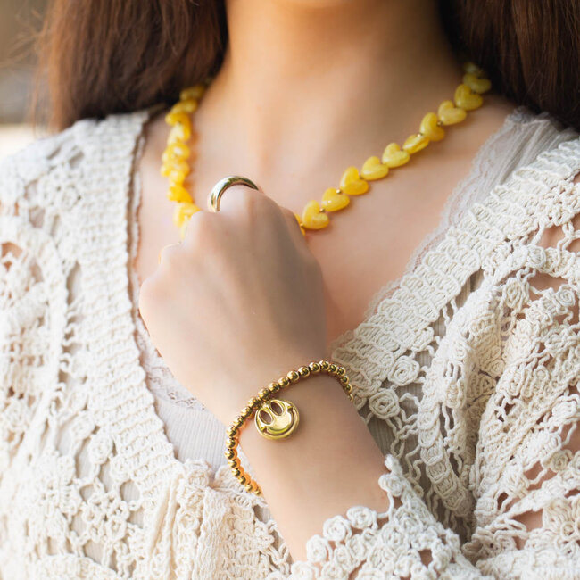 Beadle Armband goud bolletjes met smiley