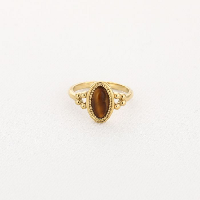 Beadle Stainless steel Ring met natuursteen in wit of tijgeroog