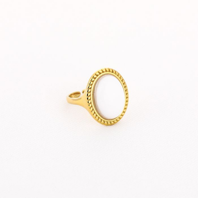 Beadle Stainless steel Ring met natuursteen in wit of tijgeroog