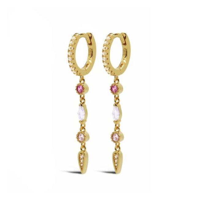 KARMA Luxe goldplated oorbellen met fonkelende zirconia steentjes in roze en opaalwit