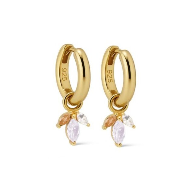 KARMA Luxe goldplated oorbellen met fonkelende zirconia steentjes in roze en opaalwit