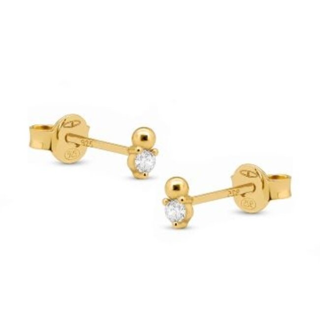 KARMA Luxe goldplated oorbellen met fonkelende zirconia steentjes in roze en opaalwit