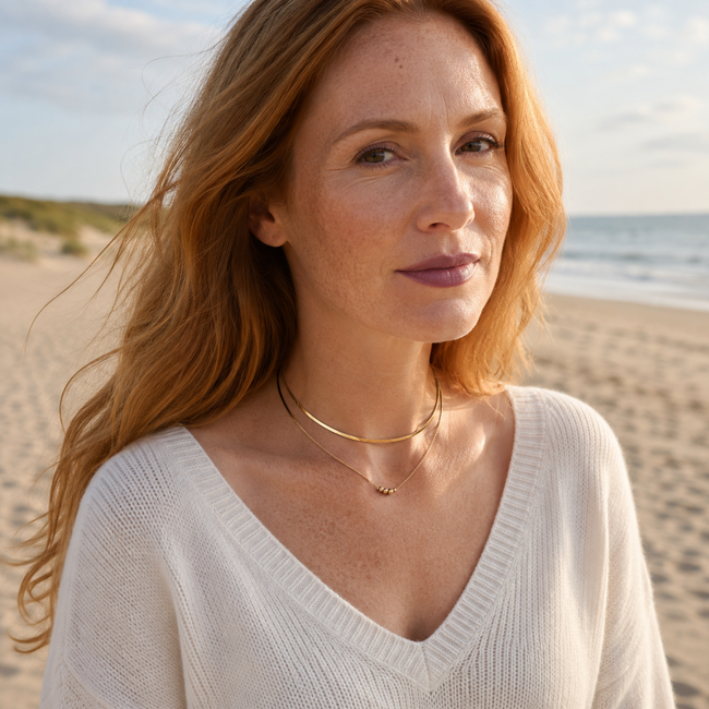 Day & Eve  Gouden subtiele dubbele ketting met platte schakel en bolletjes
